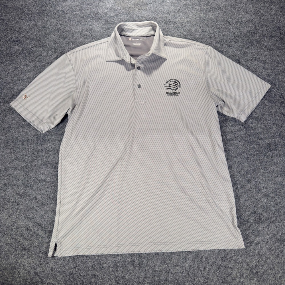 Oxford‎ Golf Polo Shirt WGC Bridgestone Invitational Stripe Grey Large Mens L